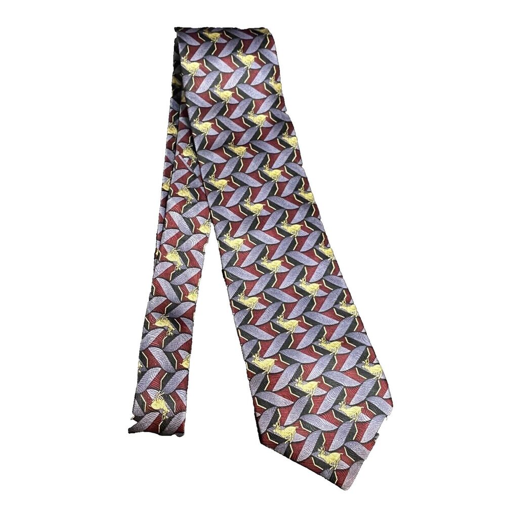 #6857 Johnson Brothers Maroon Gray With Deer Men's Necktie, Tie  57 in X 4 in